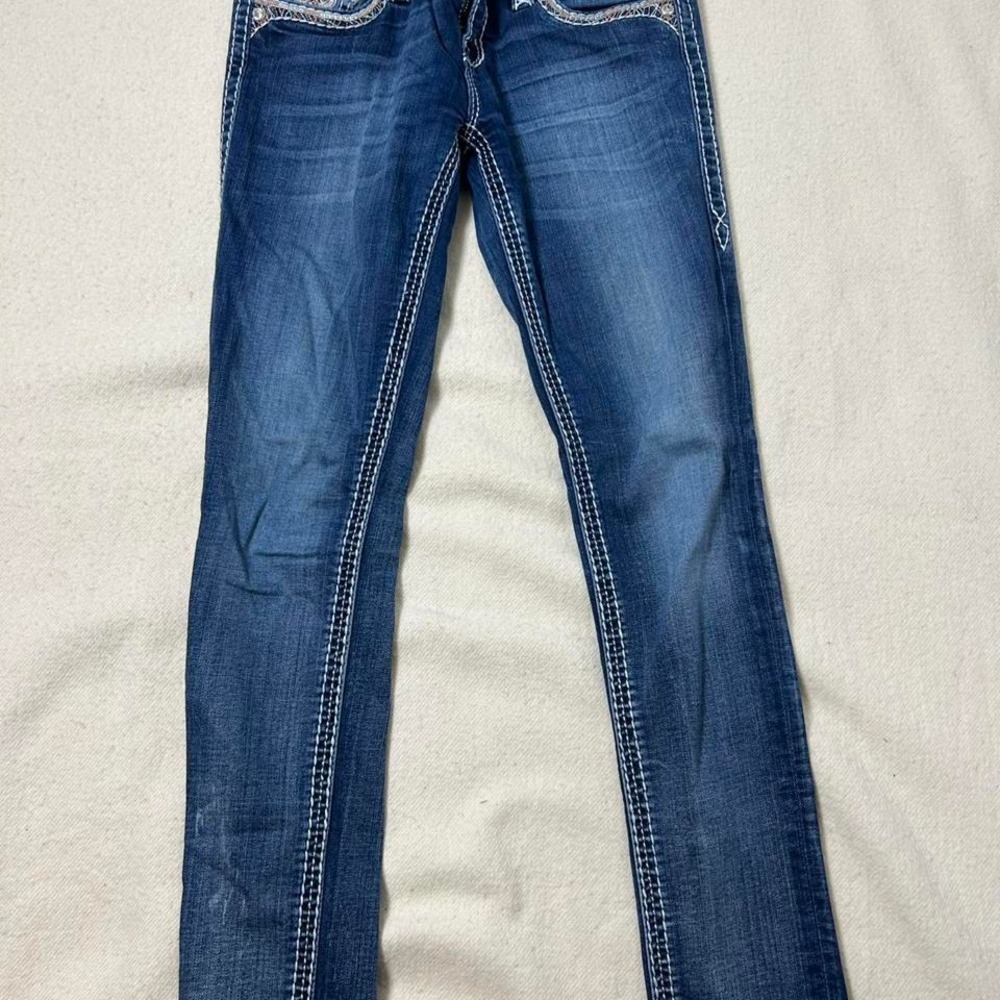 Rock Revival Betty Women Straight Denim Jeans Embellished Rhinestones Size 27